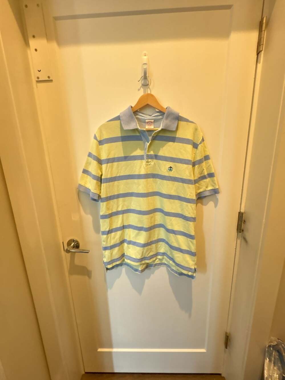 Brooks Brothers Performance Polo Shirt Size M Yellow Blue Striped